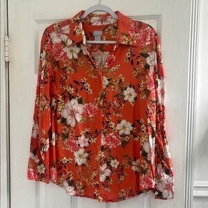 Chico's Orange Floral Print Button Front Blouse